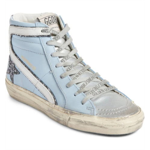 GOLDEN GOOSE womens leather slide high top sneakers in light blue