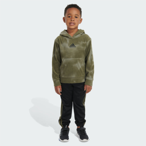 Adidas kids two-piece printed microfleece pullover and jogger set