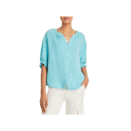 VELVET BY GRAHAM & SPENCER womens 100% cotton elbow sleeves button-down top