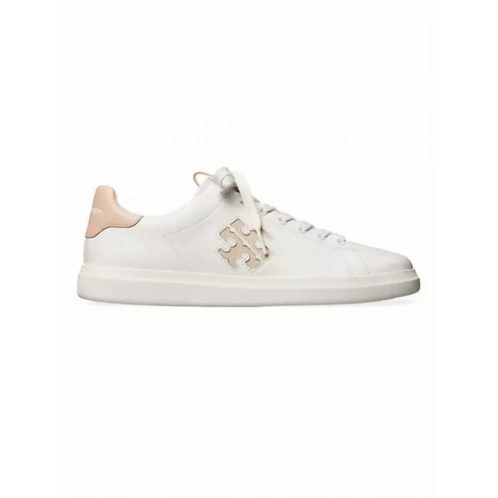 TORY BURCH double t howell court sneakers in white/shell pink