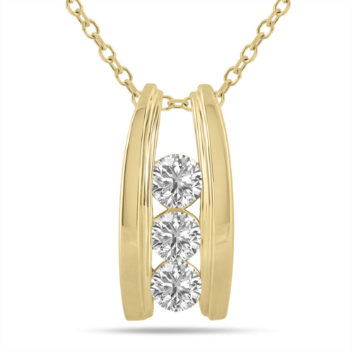 SSELECTS 1 ctw three stone lab grown diamond ladder pendant in 10k yellow gold