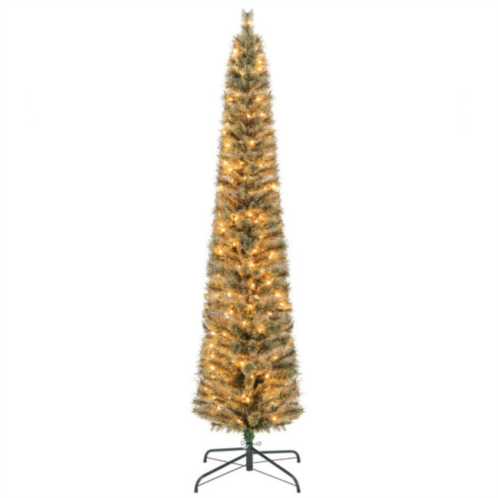 Hivvago 6/7 feet pencil xmas tree with warm white incandescent lights-7 ft