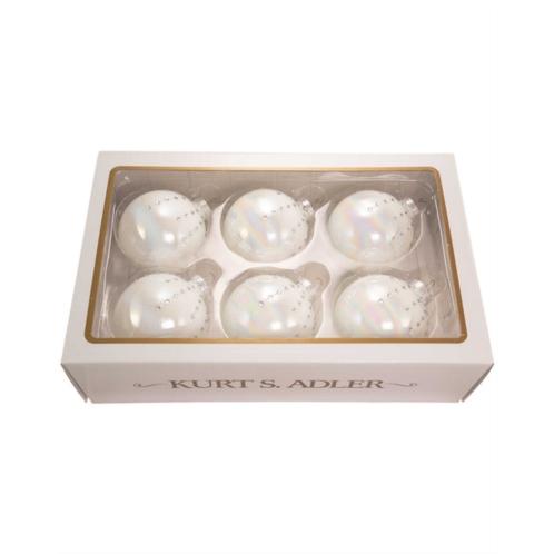 Kurt Adler 6pc 80mm glass pearl decorated ball christmas ornaments