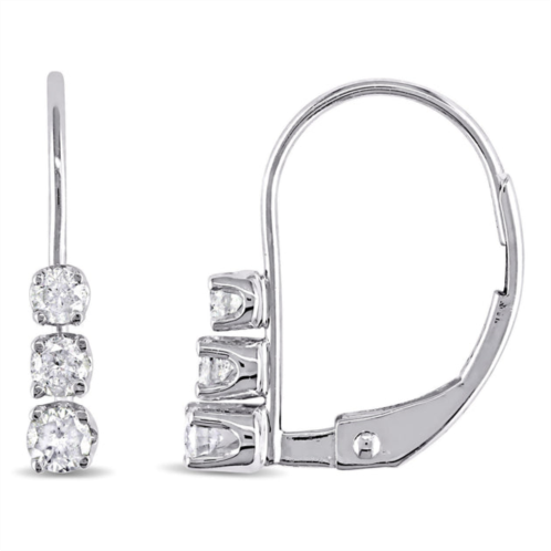 Mimi & Max 1/4ct tw 3 stone diamond leverback earrings in 14k white gold
