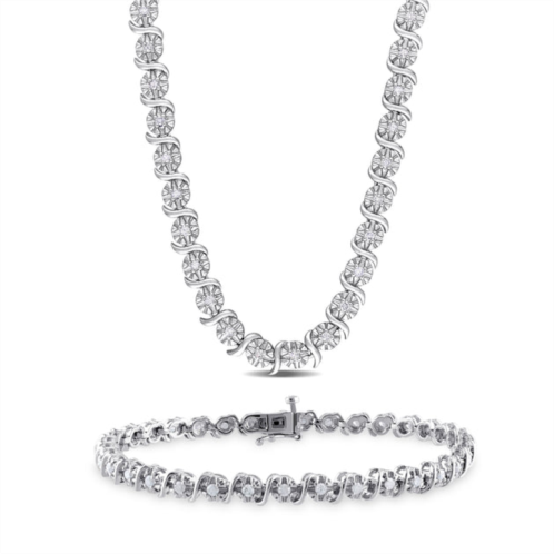 Mimi & Max 1 1/2ct tdw diamond tennis bracelet and necklace set in sterling silver