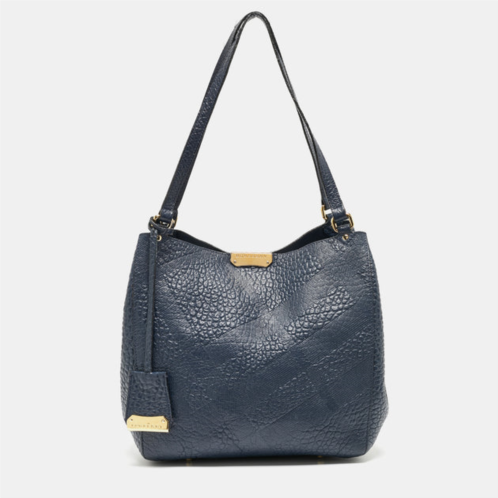 Burberry navy embossed leather canterbury tote
