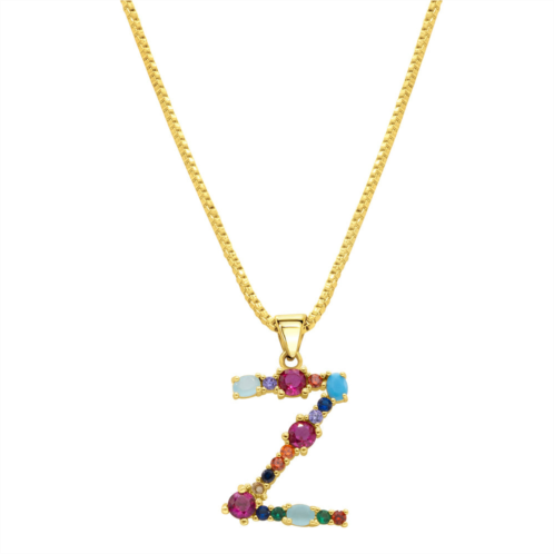 Adornia 14k gold plated multi color stone initial necklace