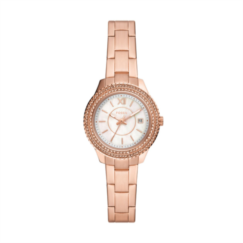 Fossil womens stella three-hand date, rose gold-tone stainless steel watch