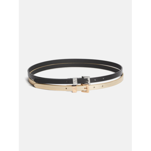 Guess Factory black and gold skinny belt two pack