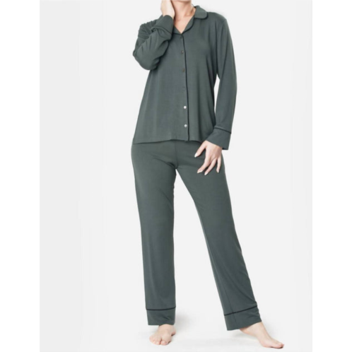 Mood Pajamas ultra soft notch collar pajama set in fern
