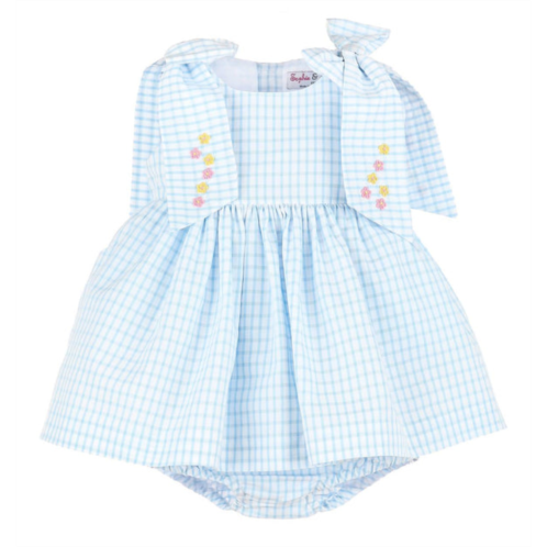 Sophie & Lucas girls lawn party bow dress in blue check
