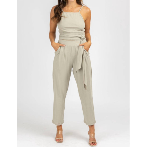 OLIVACEOUS wrap top + pleated pant set in mushroom