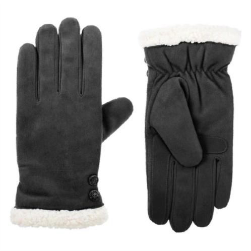 Isotoner womens recycled microsuede gloves in lead
