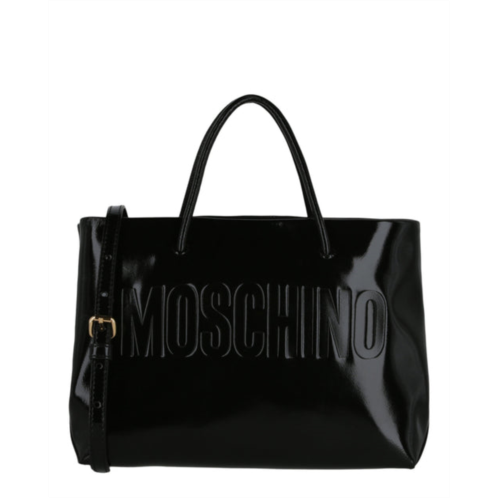 Moschino logo embossed coated leather tote bag
