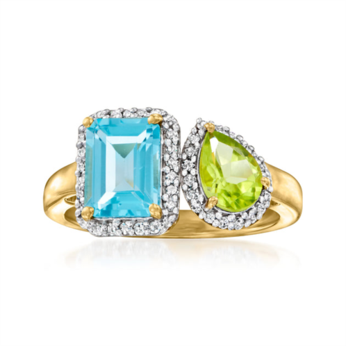 Ross-Simons swiss blue topaz and . peridot toi et moi ring with . white topaz in 18kt gold over sterling