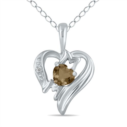 SSELECTS smokey quartz and diamond heart mom pendant in 10k