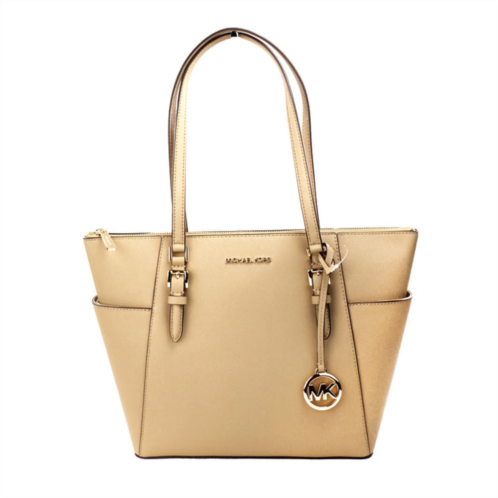 Michael Kors charlotte camel large leather top zip tote bag womens purse