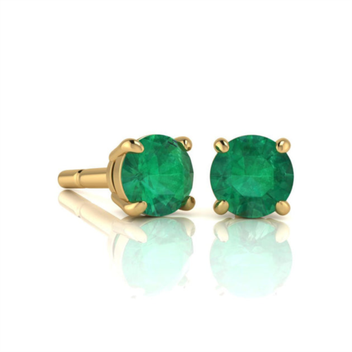 SSELECTS 2 carat round shape emerald stud earrings in 14k yellow gold over sterling silver