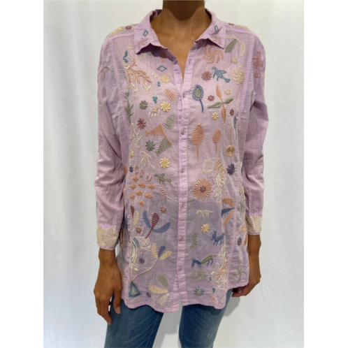 Johnny Was cosimia long sleeve embroidered button up top in lavender