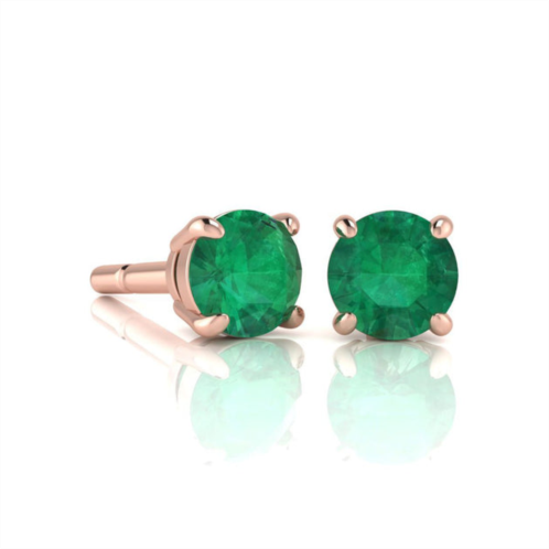 SSELECTS 2 carat round shape emerald stud earrings in 14k rose gold over sterling