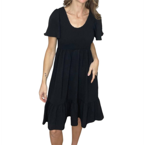 Haptics smocked top dress with side pockets in black