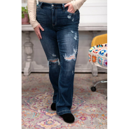 Judy Blue mid rise hand sanded & destroyed bootcut jean in blue