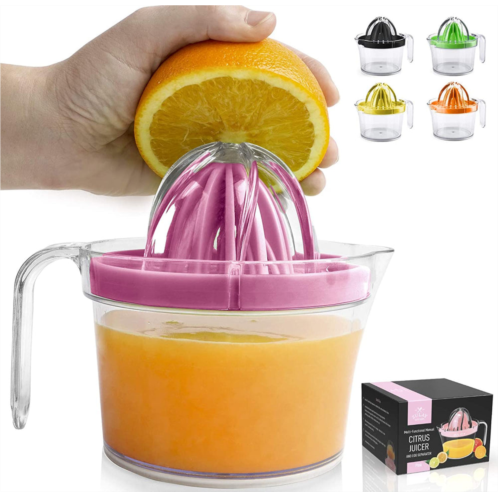 Zulay Kitchen 3-in-1 manual citrus juicer reamer cup - includes 2 reamers, strainer & measuring cup with handle