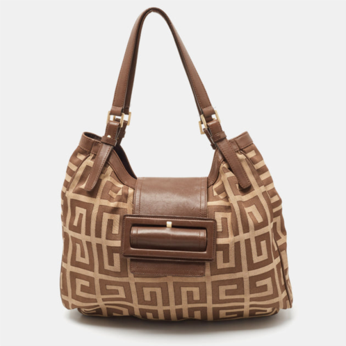 Givenchy /beige monogram canvas and leather buckle flap hobo