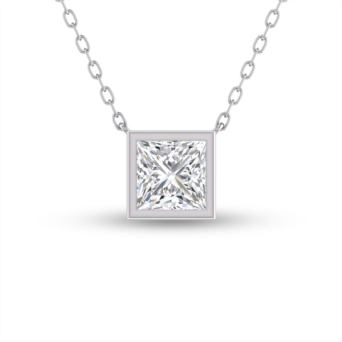 SSELECTS lab grown 1 carat princess cut bezel set diamond solitaire pendant in 14k white gold