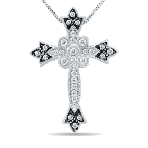 SSELECTS 1/4 carat tw diamond cross pendant with rhodium in .925 sterling silver