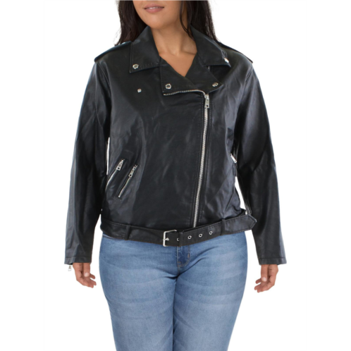 Levi Strauss & Co. plus womens faux leather belted motorcycle jacket