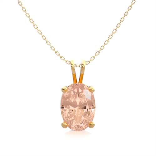 SSELECTS 2/3 carat oval shape morganite necklace in 14k yellow gold over sterling silver with 18 inch chain