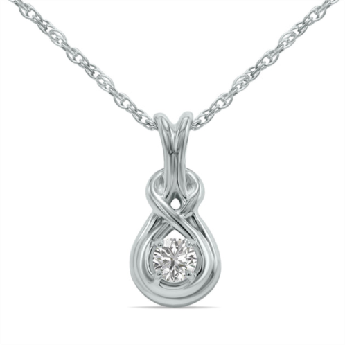 SSELECTS 1/10 carat tw lab grown round diamond love knot solitaire pendant in .925 sterling silver