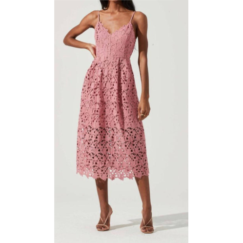 ASTR lace a line midi dress in pink mauve