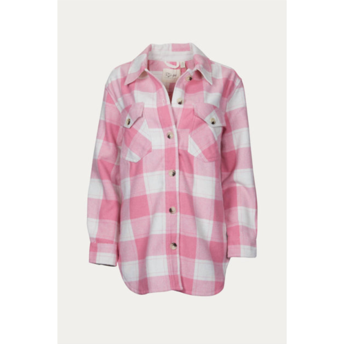 RD Style oversized checked shirt jacket in barbie pink