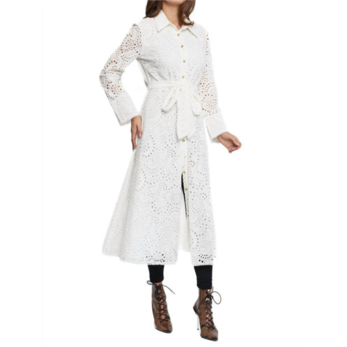 Adore eyelet button down duster in white