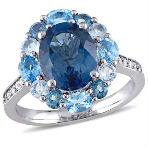 Mimi & Max 5 3/8ct tgw london, swiss and sky blue topaz halo ring in sterling silver