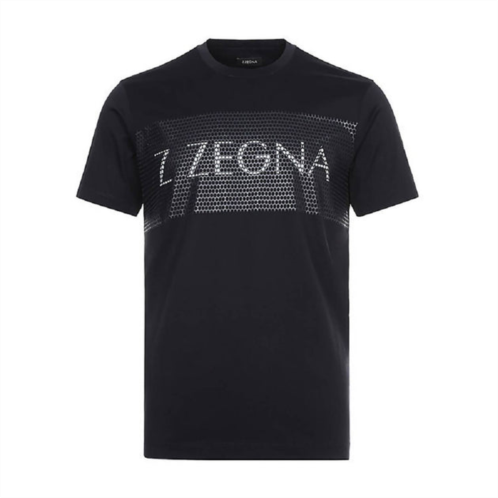 Z Zegna men rubberized logo short sleeve crew neck cotton t-shirt in black