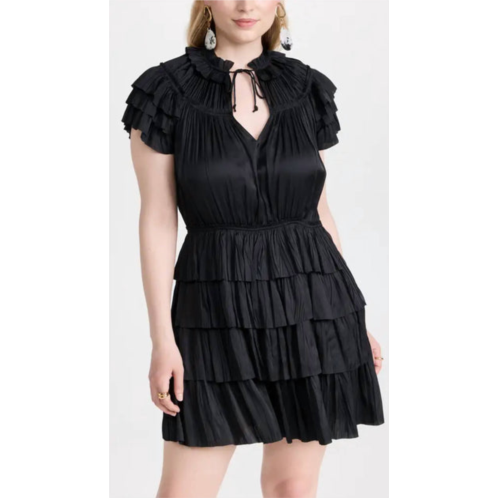 Ulla Johnson vesna pleated mini dress in noir black