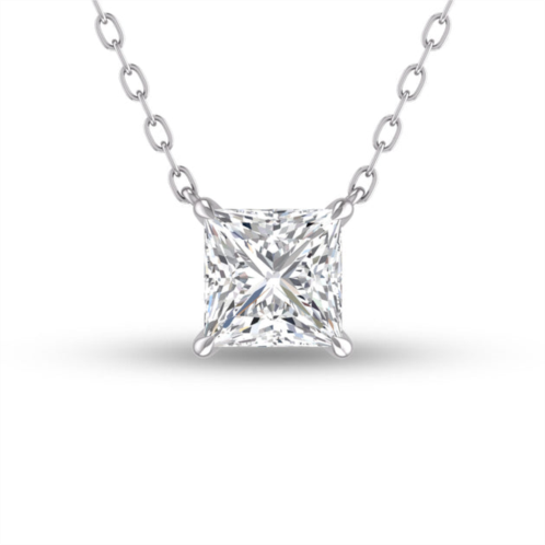 SSELECTS lab grown 1 carat floating princess cut diamond solitaire pendant in 14k white gold