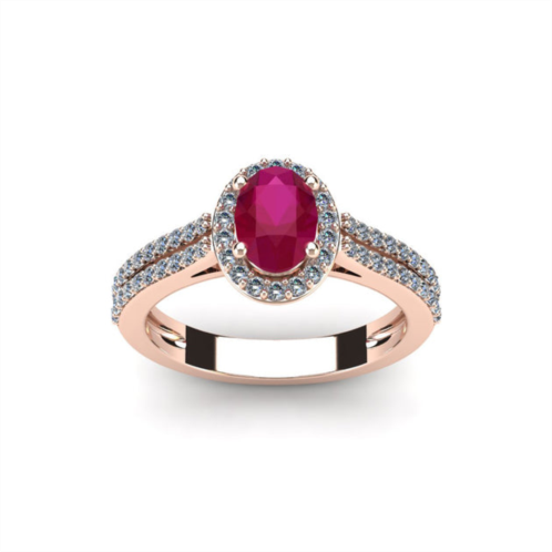 SSELECTS 1 1/3 carat oval shape ruby and halo diamond ring in 14 karat rose gold