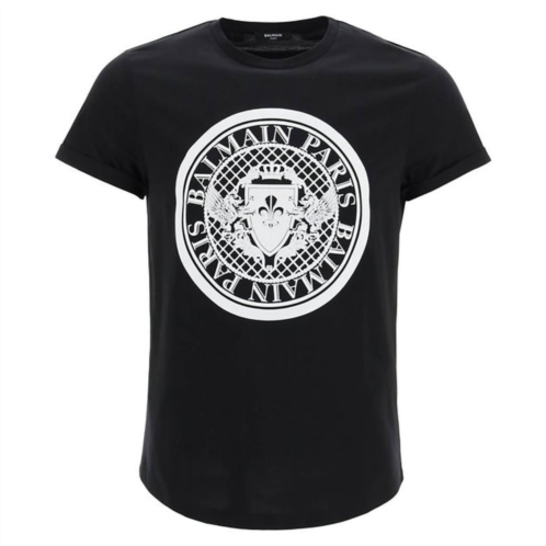 BALMAIN mens logo t-shirt with flock medallion logo vh1ef010b030 in black