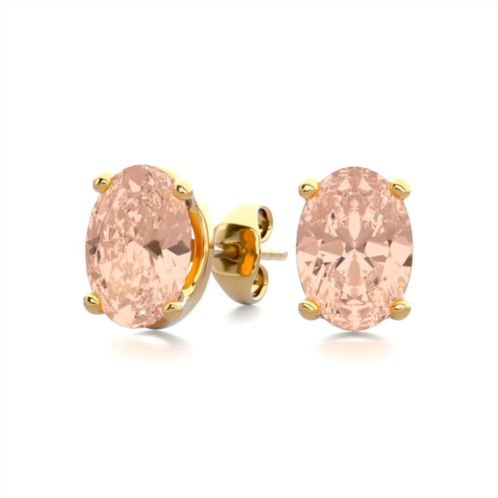 SSELECTS 1-1/4 carat oval shape morganite earrings studs in 14k yellow gold over sterling silver