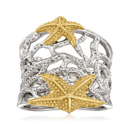 Ross-Simons sterling silver and 18kt yellow gold over sterling starfish and coral ring
