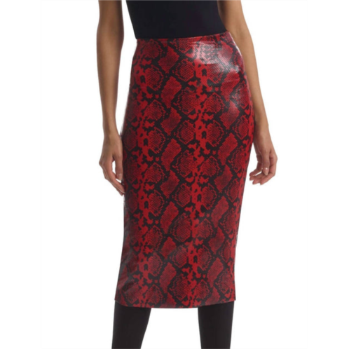 Commando faux leather animal midi skirt in red snake