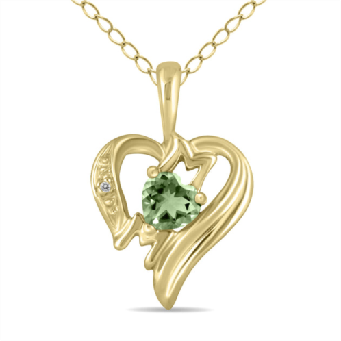SSELECTS green amethyst and diamond heart mom pendant in 10k