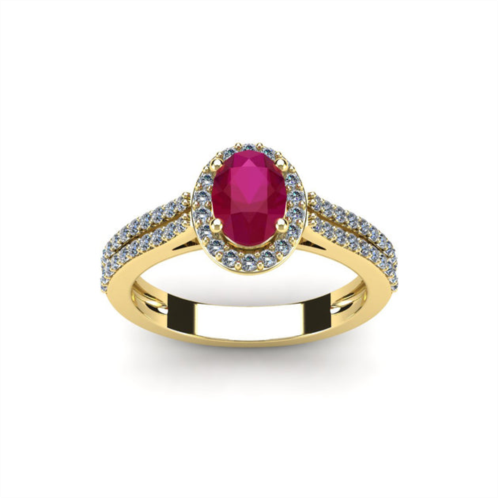 SSELECTS 1 1/3 carat oval shape ruby and halo diamond ring in 14 karat yellow gold