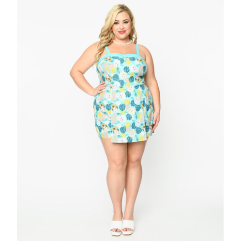 Unique Vintage the golden girls x plus size aqua character print skirted dolly romper