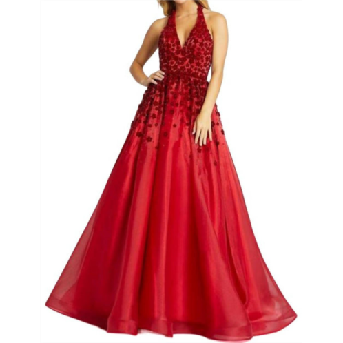 MAC DUGGAL halter ball gown in ruby red