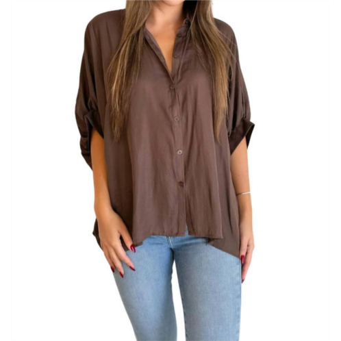 Day + moon hot cocoa button down shirt in brown